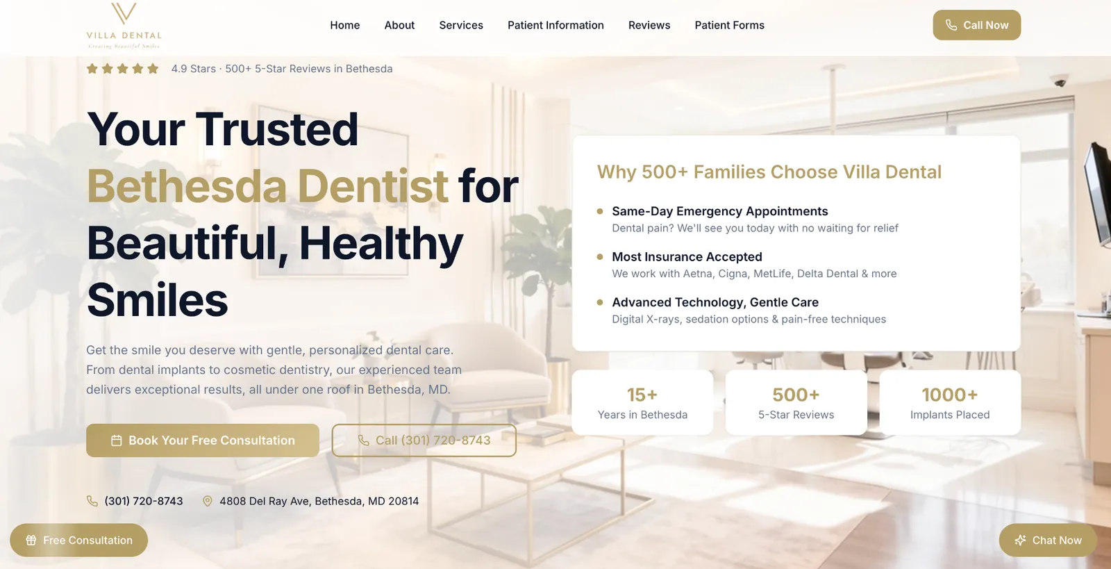 Villa Dental website built by MRVL Websites